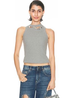 AREA - Distressed Crystal Ribbed Knit Tank Top