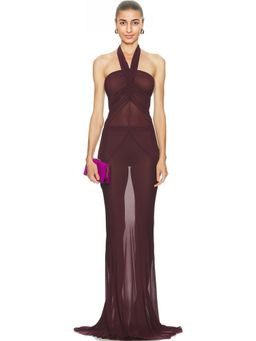Atlein - Halter Neck Ruched Gown