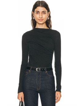 Enza Costa - Cashmere Jersey Draped Long Sleeve Crewneck Top