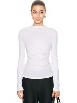 Enza Costa - Cashmere Jersey Draped Long Sleeve Crewneck Top