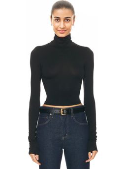 Eterne - Cropped Fitted Turtleneck Soft Jersey Top