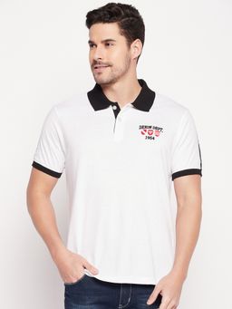Club York - Men White Printed Polo Collar T-shirt