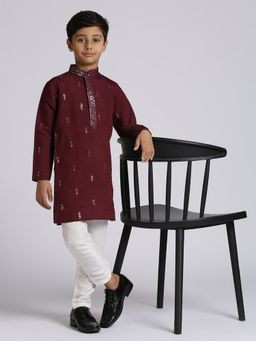Kids Island - Traditional Wine Ethnic Kurta & Pyjama (Set of 2)