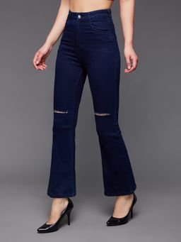 Miss Chase - Womens Navy Blue Bootcut High Rise Regular Stretchable Denim Jeans