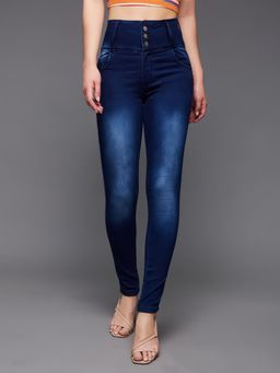 Miss Chase - Women Navy Blue Skinny Fit High Rise Stretchable High Waist Regular Denim Jeans
