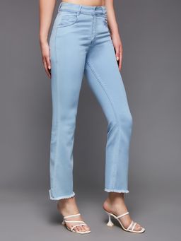 Miss Chase - Women Light Blue Boot Cut High Rise Clean Look Cropped Stretchable Denim Jeans