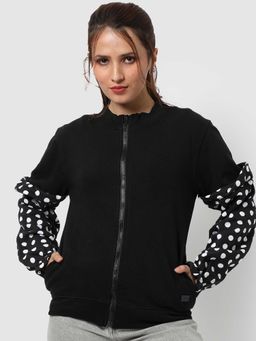 Campus Sutra - Womens Black Polka Dots Zipper Sweatshirt