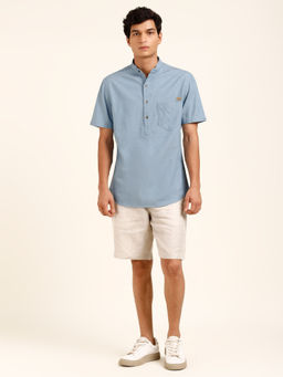 Andamen - Mandarin Azure Blue Slim Shirt
