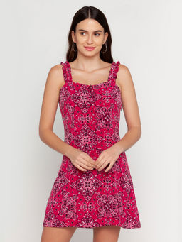Zink London - Womens Pink Bohemian Print Short Dress
