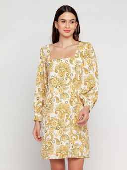 Zink London - Womens White Ornamental Long Sleeves Short Dress