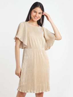 Zink London - Womens Golden Stripes Short Sleeves Short Dress