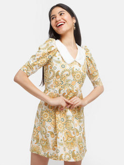 Zink London - Womens Bohemian Print Short Sleeves Short Dress
