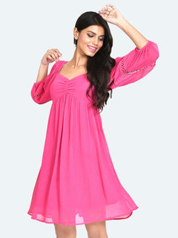 Zink London - Womens Pink Solid Long Sleeves Short Dress