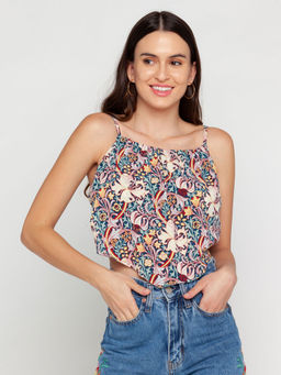 Zink London - Womens Blue Floral Print Top