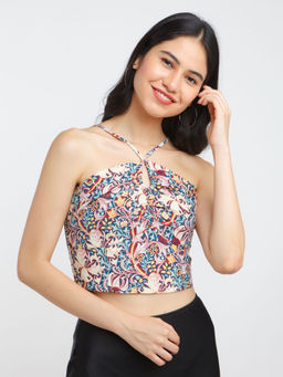 Zink London - Womens Multi-Coloured Floral Prints Short Sleeves Top