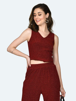 Zink London - Womens Red Shimmer Regular Crop Top
