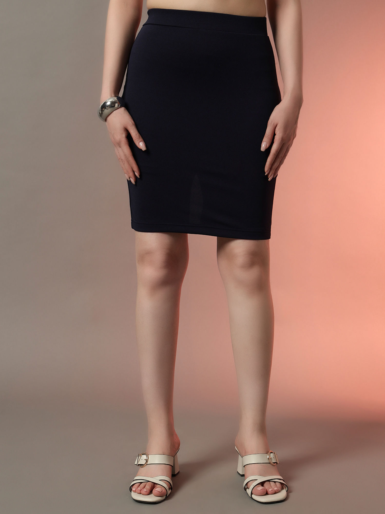 trend arrest Women Navy Blue Solid Fitted Skirt-picture-15