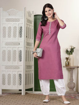 Stylum - Womens Solid Embroidered Straight Kurta and Salwar (Set of 2)