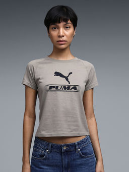 Puma - Womens Slim Graphic Beige Crop T-Shirt