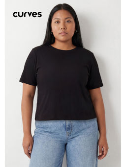 max - Women Textured Black T-Shirt