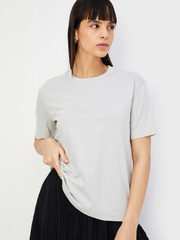 max - Women Solid Grey T-Shirt