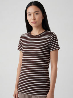 max - Women Striped Brown T-Shirt