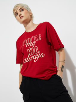 max - Urb_N Women Red Relaxed Fit T-Shirt