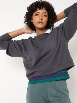 max - Women Solid Boxy Grey T-Shirt