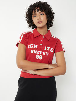 max - Women Red Polo T-Shirt