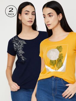 max - Women Graphic Printed T-Shirt (Pack Of 2)