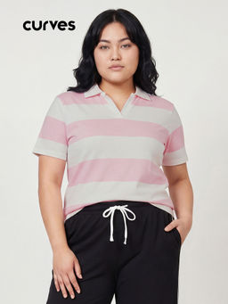 max - Women Striped Polo T-Shirt