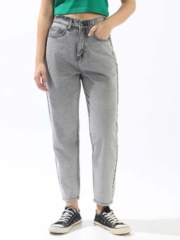 High Star - Women Grey Cotton Mom Fit Regular Jeans