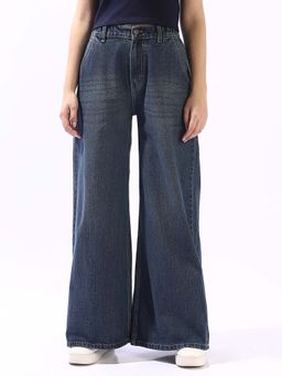High Star - Women Blue Cotton Wide Leg Regular Jeans