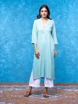 The Svaya - Icy Blue Lapel Kurta