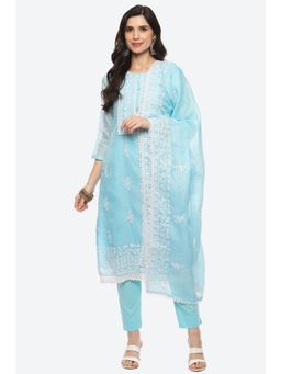 Biba - Turquoise Cotton Unstitched Suit (Set of 3)