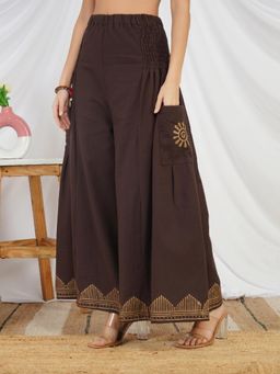 BOHOLYFE - Espresso Sunflare Cotton Palazzo - Brown