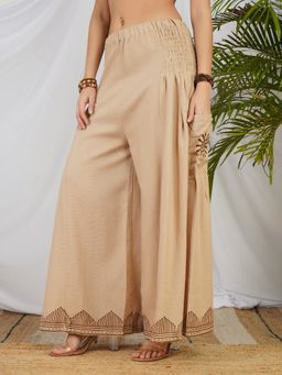 BOHOLYFE - Sandstone Glow Cotton Palazzo - Beige