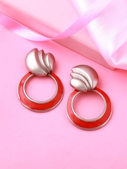 Estele - Rhodium Plated Leaf Shaped Earrings with Enamel for Women