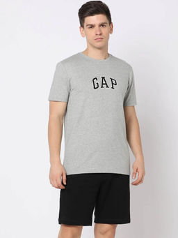 GAP - Men Grey Graphic Print Crew Neck Organic Cotton T-Shirt