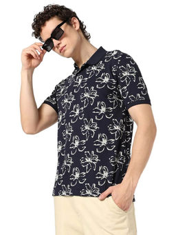 GAP - Men Navy Blue Slim Fit Floral Polo T-shirt