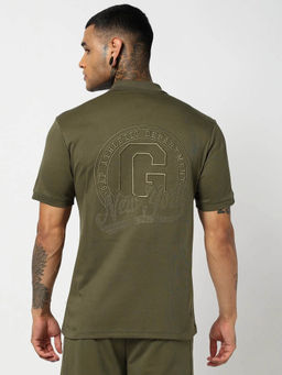 GAP - Men Olive Embroidered Polo T-shirt