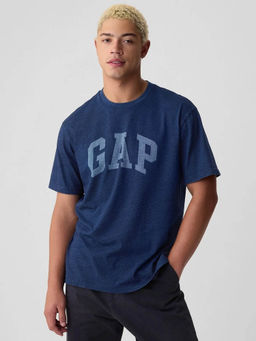GAP - Men Navy Blue Logo Print Crew Neck T-shirt