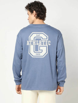 GAP - Men Blue Relaxed Fit Crew Neck Graphic T-shirt