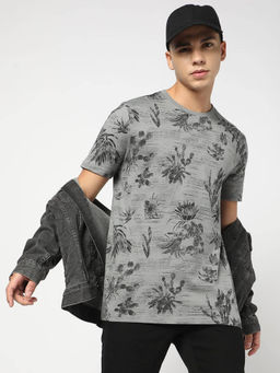 GAP - Men Grey Botanical Print Crew Neck T-shirt