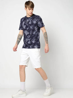 GAP - Men Navy Blue Botanical Print Crew Neck T-shirt