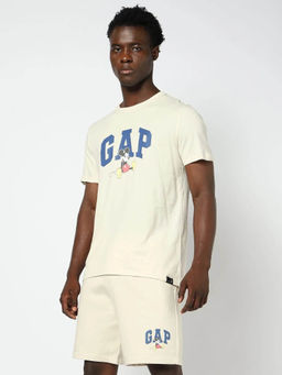GAP - Men Beige Crew Neck Cartoon T-Shirt