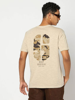 GAP - Men Beige Typography Crew Neck T-shirt