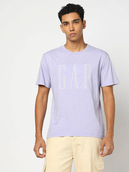 GAP - Men Lavender Embroidered Crew Neck T-shirt
