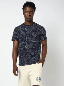 GAP - Men Navy Blue Slim Fit Printed Round Neck T-shirt