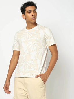 GAP - Men Beige Slim Fit Tropical Print Round Neck T-shirt